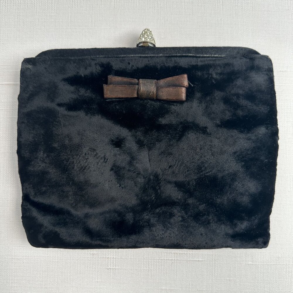 Black Velvet Evening Clutch with Rhinestone Snap